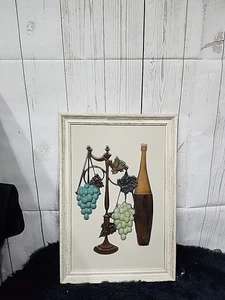 Vintage Raised Art Grapes And Wine 11 X 16 - Picture 1 of 8