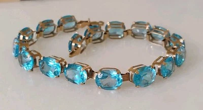 Brazalete Tenis Topacio Azul Oro Amarillo 10k Vintage 7mm Ancho 7.75" 12 gramos Foto 1 de 4