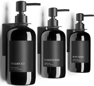 Set 3 dispensadores pared sin taladro 21 oz para champú, gel y acondicionador Foto 1 de 4