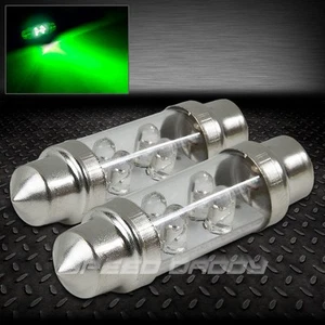 PAIR 39MM GREEN TOP CLASS AUTO INTERIOR DOME 12V LIGHT BULB w/4 X 3MM ROUND LED - Picture 1 of 1