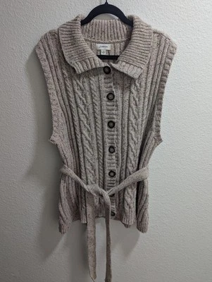 St Johns 女式毛衣背心 L 码电缆针织腰带纽扣保暖柔软  — 第 1/4 张图片