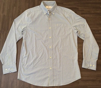 Southern Tide Intercoastal Men Small Blue Green Gingham Plaid Nylon Button Up - Image 1 of 4