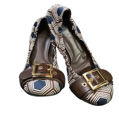 Zapatos planos de ballet geométricos Tory Burch para mujer talla 7B de cuero satinado sin cordones Foto 1 de 4