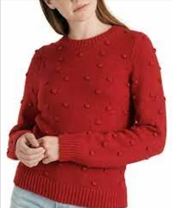 Lucky Brand Women's Red Polka Dot Long Sleeve Bobble Knit Sweater Size MEDIUM - Picture 1 of 3