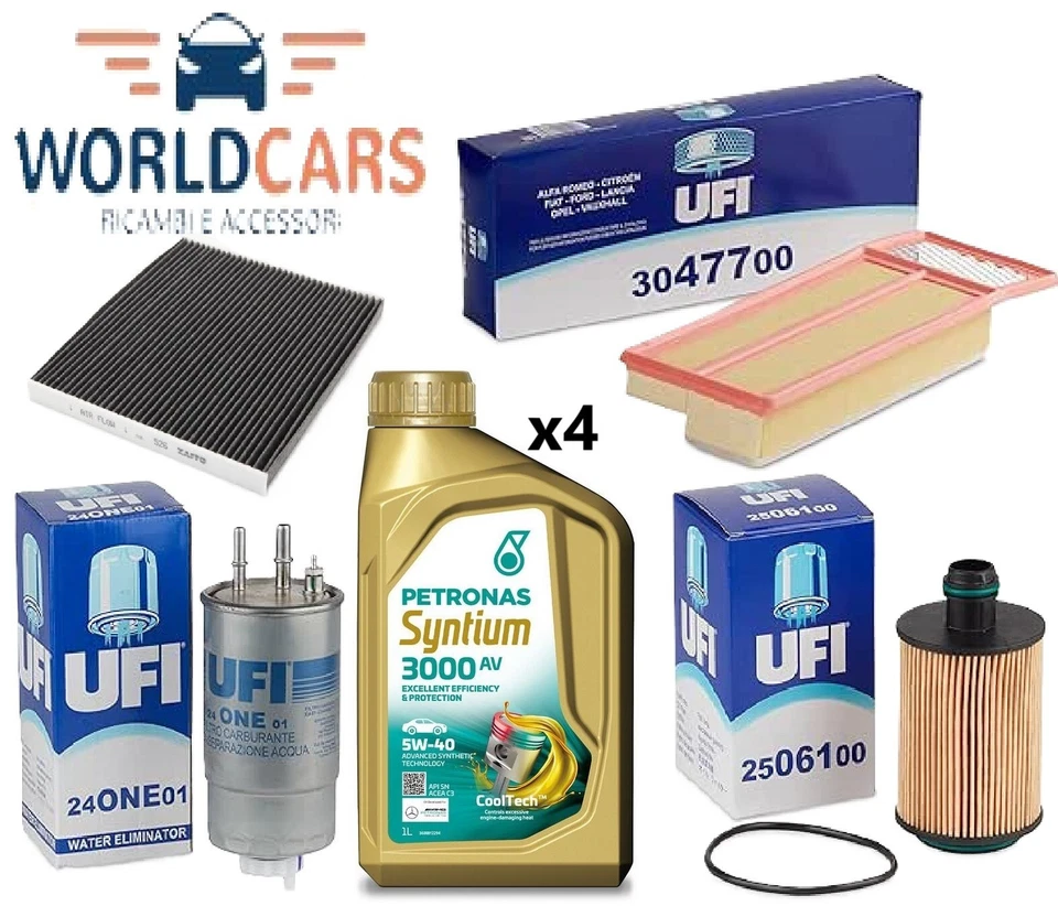 KIT TAGLIANDO FIAT GRANDE PUNTO EURO 5 1.3 MJT 4 FILTRI 4 LT PETRONAS 3000 5W40 - Immagine 1 di 1