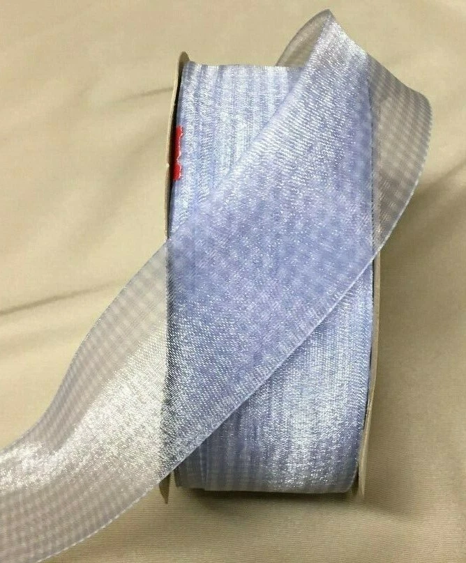 10 yardas. CINTA TRANSPARENTE AZUL A CUADROS GINGHAM 1 1/2" de ancho Foto 1 de 1