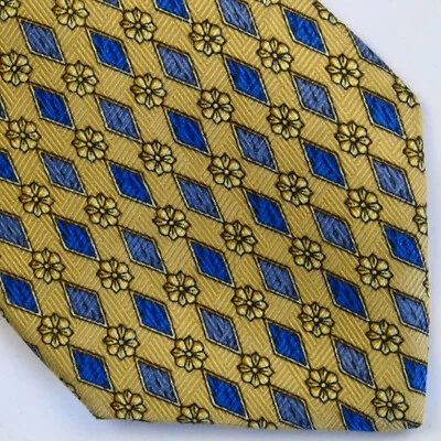 Corbata para hombre Club Room amarillo azul diamante estampado floral tejida 100 % seda 57x3,75 Foto 1 de 4