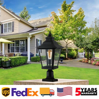 21'' Post Light Outdoor Vintage Black Metal Lamp with Clear Glass Shade Fixture - Image 1 of 4