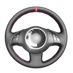 Durable Black Leather Red Marker Steering Wheel Cover for Fiat 500 500e 2500C - Picture 1 of 16