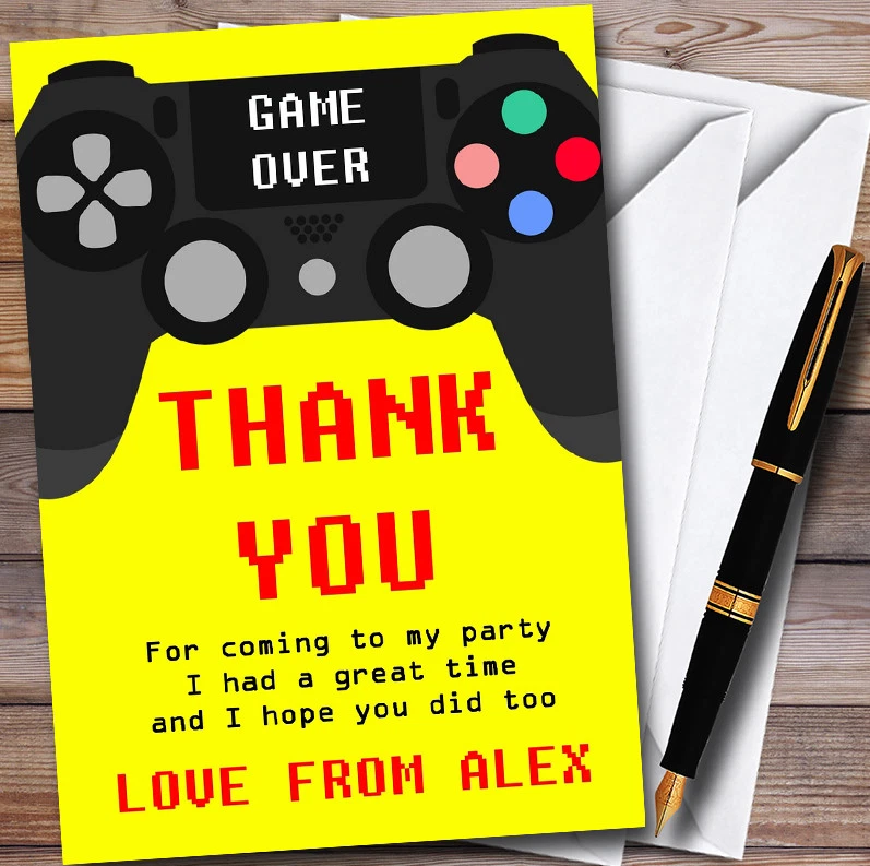 Yellow Game On Video Gaming Childrens Birthday Party Thank You Cards - Image 1 of 1