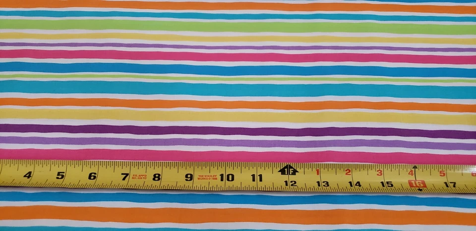 White, pink, purple, yellow, blue, green stripes cotton quilting FQ  - Image 1 of 1