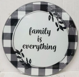 8” Round Glass Cutting Board/Trivet “FAMILY IS EVERYTHING”Black & White-SHIP24H - Picture 1 of 12