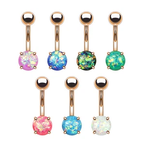7pcs Opal Glitter Prong Set Rose Gold Plated Belly Button Rings Naval Navel - Picture 1 of 1