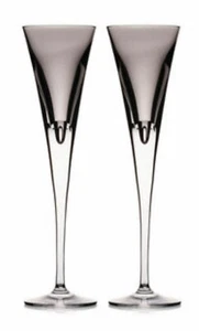 WATERFORD Crystal (2) SHALE GRAY Champagne Flutes SET OF 2 Glass - W COLLECTION - Picture 1 of 2