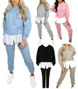 Womens Ruched Front Hoodie and Bottom Tracksuit Ladies 2 Pcs Loungewear Set - Picture 1 of 6