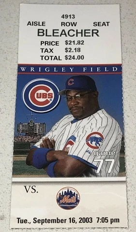 9/16/03 New York Mets Chicago Cubs Wrigley MLB Ticket Stub Sosa HR Prior Win Cover