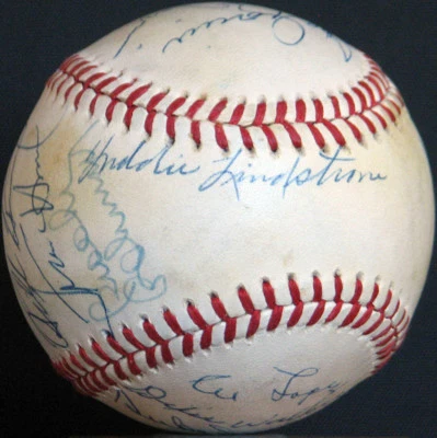 Freddie Lindstrom Stan Musial Hall Of Fame Multi Signed Baseball PSA DNA COA - Image 1 of 4