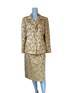 Women's 10 Dana Buchman Gold Jaqured Skirt Suit Cocktail's Church DEFECT REAS - Picture 1 of 16