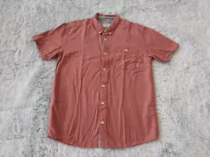 Quiksilver Size LARGE Boy's Youth Modern Fit Button Down Short Sleeve Shirt Pink - Picture 1 of 8