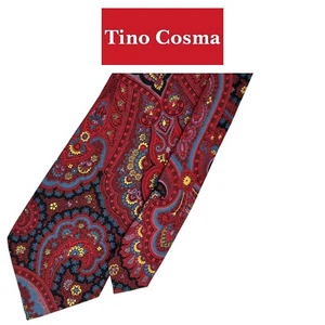 Tino Cosma Krawatte - Rot Blau Gelb Schwarz Paisley Blumenmuster Seide Italy Tie - Bild 1 von 10