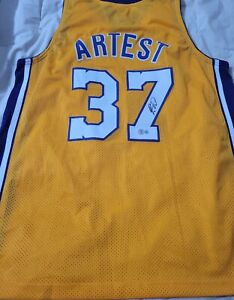 Los Angeles Lakers Ron Artest Autographed Pro Style Yellow Jersey BECKETT XL 