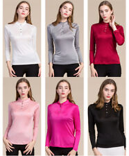 Silk Standing Collar Shirt Women's Long-sleeved Knitting T-shirt Top Silk Shirt
