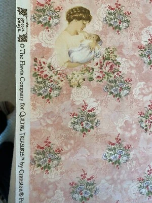 Bessie Pease Cotton Fabric Mother & Baby pink Rose by the 1 yd - Image 1 of 3