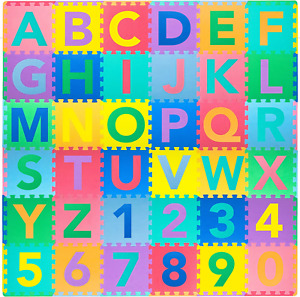 Kids Puzzle Alphabet, Numbers, 36 Tiles and Edges Play Mat, 12" by 12",Abc & 123