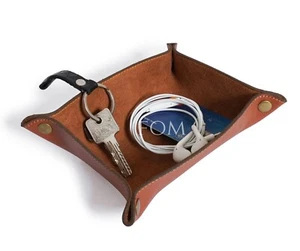 Genuine Leather Valet Tray Desk Caddy Key Wallet Tray Jewelry Catchall Tray - Picture 1 of 12