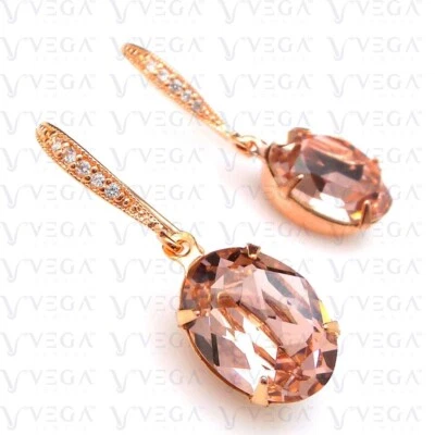 Brinco de morganita natural e gota de diamante folheado a ouro rosa 14K formato oval 4,15 quilates - Imagem 1 de 4