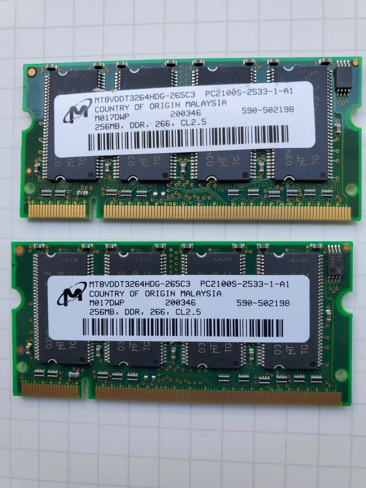 Memoria DDR Micron PC2100S 256 MB SO-DIMM 266 MHz (MT8VDDT3264HDG-265C3) Foto 1 de 1