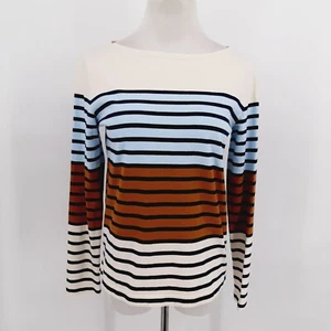 J CREW Stripe Shirt Top Size XS Cream Blue Brown Long Sleeve - Picture 1 of 5