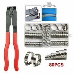 80PCS Single Ear Clamp/Ear Hose Clamps Crimping Tool Stainless Steel Kit - Picture 1 of 9