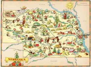 Reproducción en lienzo mapa pictórico vintage de Nebraska impresión Ruth Taylor 1935 - Imagen 1 de 1