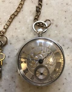 Antique Pocket Watch Silver Mechanical England Fusee Anchor Key Rare Old 19th