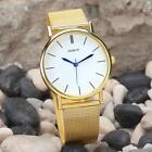 New Casual Men Women Golden Dial Stainless Steel Wristband Quartz Wrist Watches