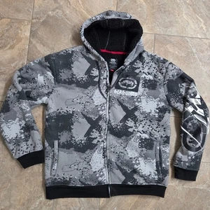 Ecko Unltd. Gray Camo Fleece Lined Full Zip Hoodie Mens Large Graphic Sleeve - Picture 1 of 6