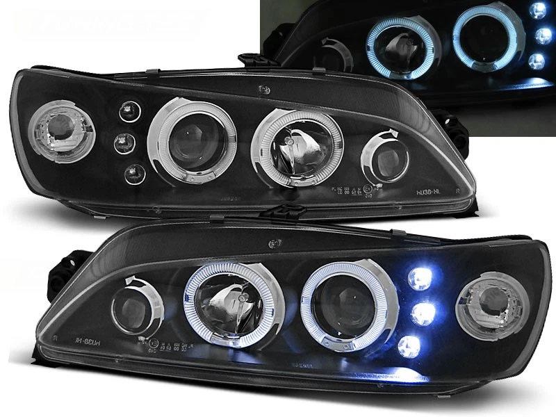 faros para PEUGEOT 306 1997 1998 1999 2000 2001 ojos de ángel negro LHD - Image 1 of 1