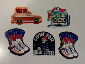 LOTE 5 PEGATINAS HOLANDESAS BROS Coche Leñoso Perro Asesino Café Cafeína Vaquero Dutch Run - Imagen 1 de 2