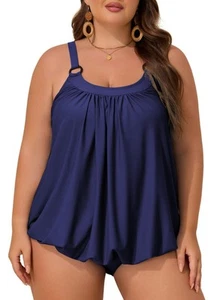 Aleumdr Women Two Piece Plus Size Swimsuit with High Waisted Bottom Blouson T... - Picture 1 of 7