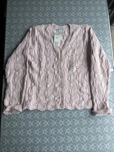 Maglione vintage Worthington Essentials taglia L rosa cardigan lavorato a maglia all'uncinetto USA NUOVO CON ETICHETTE! - Foto 1 di 5