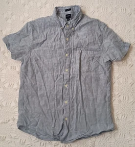 J. Crew Button Up Shirt Linen Blue Chambray Slim Fit Short Sleeve Large Men L - Picture 1 of 8
