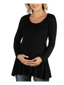 24 SEVEN COMFORT Womens Black Stretch Long Sleeve Scoop Neck Top Maternity M - Picture 1 of 2