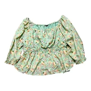 Torrid Top Damengröße 5X gesmokte Baumwolle Clip Punkte Blousonärmel Blumenmuster grün - Bild 1 von 9
