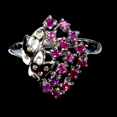 925 Sterling Silver Ring Round Ruby Sapphire Diamond Cut Gemstone Jewelry Size 7 - Image 1 of 4