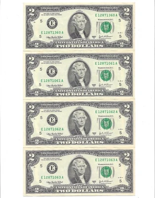 (4) Consecutive! Series 2003-A Lightly Circulated! $2 Dollar Bills! Richmond VA! - Image 1 of 2