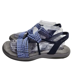 Skechers Reggae Sandals Women's Size 10 Blue Strappy Vacay Shoes Memory Foam - Picture 1 of 11
