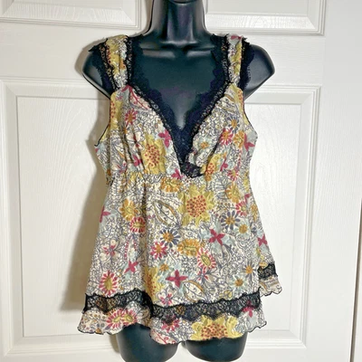 Camisa Hanky Panky Vintage Años 90 Mujer Extra Grande Multicolor Floral Encaje Ribete Top Foto 1 de 4