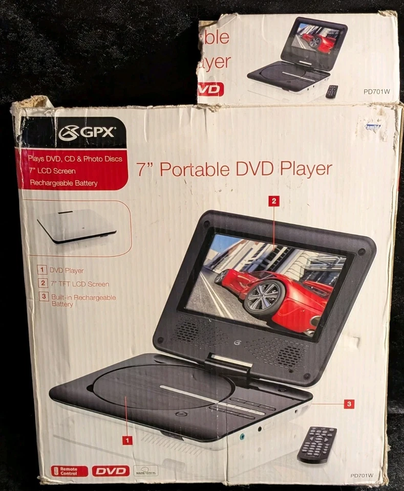 Reproductor de DVD/CD portátil GPX PD701W pantalla LCD de 7" con todos los cables y control remoto usado Foto 1 de 4