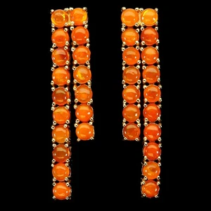 925 Sterling Silver Earrings Round Orange Opal 3mm Natural Gemstone Jewelry - Picture 1 of 14